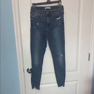 Stradivarius Blue Skinny Jeans with Distressed Details